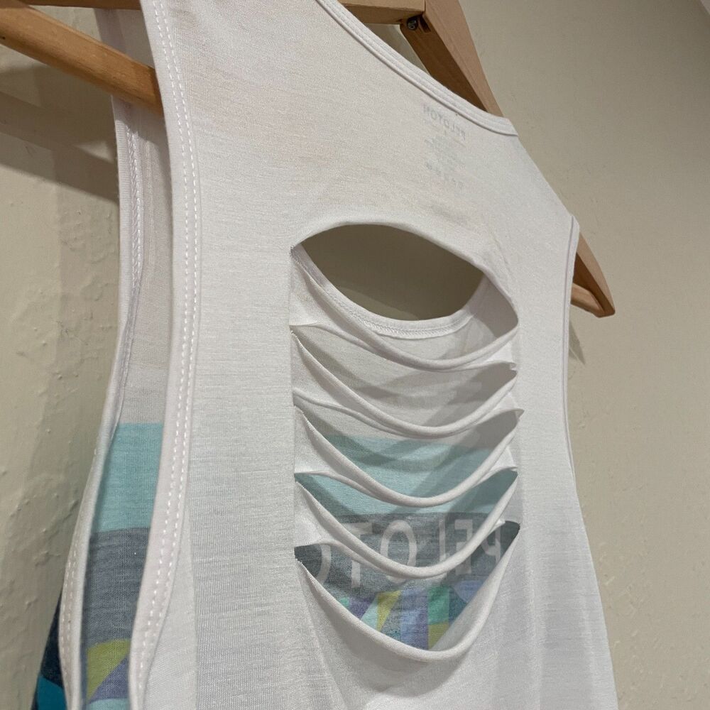 ~ Peloton Sm Spring Geo Tank Slash-Back Top Logo Accents Multicolor Small Womens - Picture 2 of 15